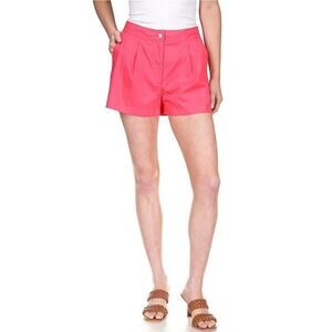Michael Kors Shorts Coral Geranium Fruit Punch Pleated High Rise Poplin 6 NWT